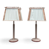 large pair of vintage grey leather lamps with custom shades .