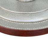 large pair of vintage grey leather lamps with custom shades .
