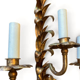 Pair of super quality gilded metal  triple arm wall lights
