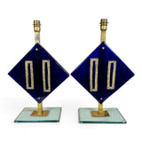 Pair of vintage cobalt blue murano glass and brass lamps.