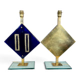 Pair of vintage cobalt blue murano glass and brass lamps.