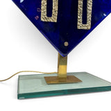 Pair of vintage cobalt blue murano glass and brass lamps.