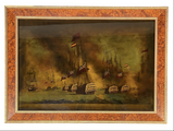 Large reverse glass maritime picture of the british fleet.