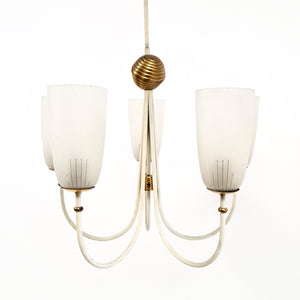 Decorative 1950's Italian chandelier with etched glass shades .