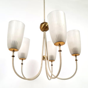 Decorative 1950's Italian chandelier with etched glass shades .