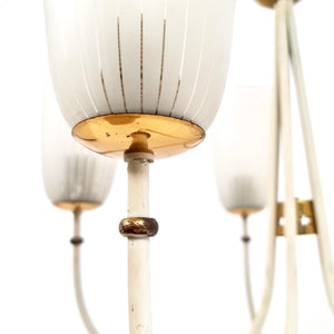 Decorative 1950's Italian chandelier with etched glass shades .