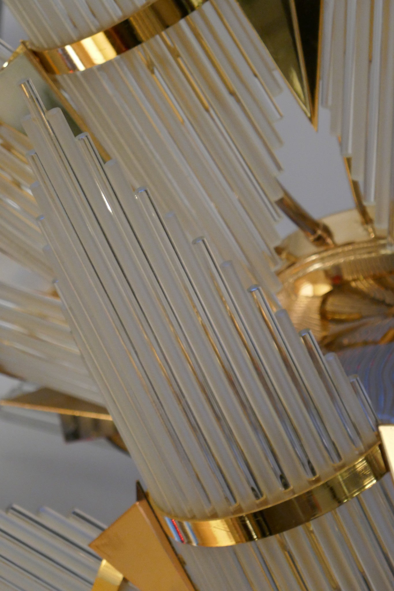 X 1970s glass and brass, Italian ,Art Deco  style Chandelier.