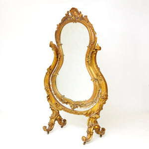 Rococo French gilt gesso 19th century Cheval mirror  .