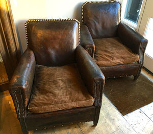X Pair of french early 20th century club chairs.