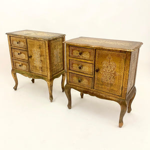 Pair of very decorative gilt Italian Florentine bedside cabinets .