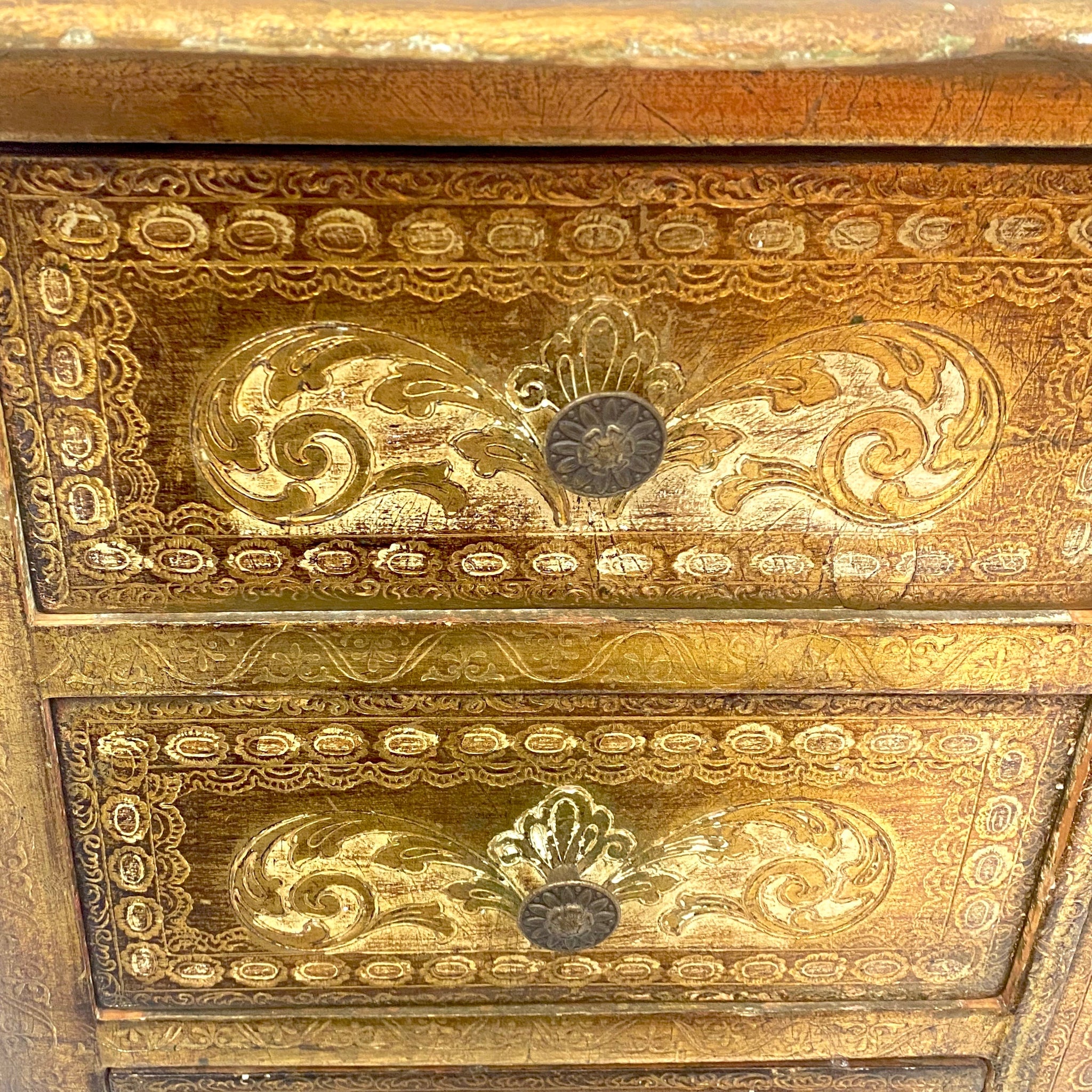 Pair of very decorative gilt Italian Florentine bedside cabinets .