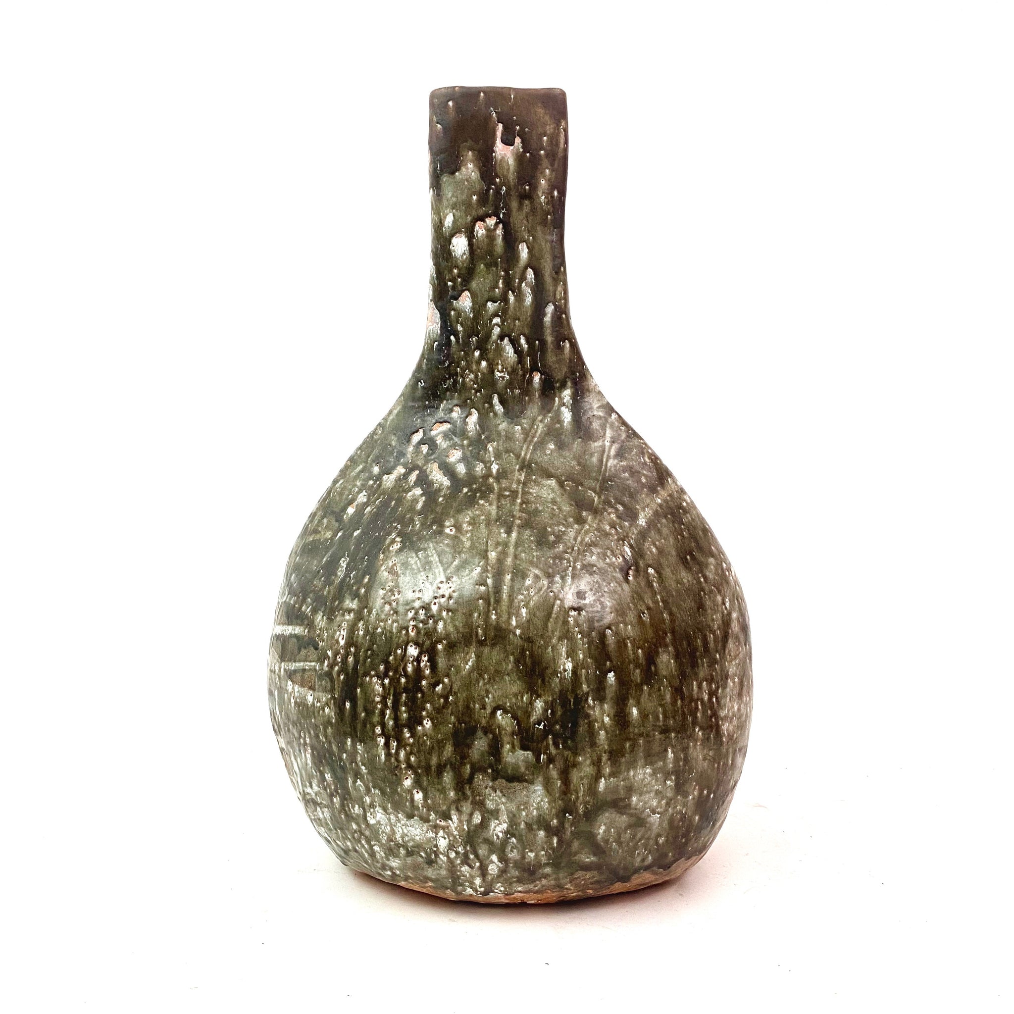 Very large german ceramic studio vase with dappled glaze