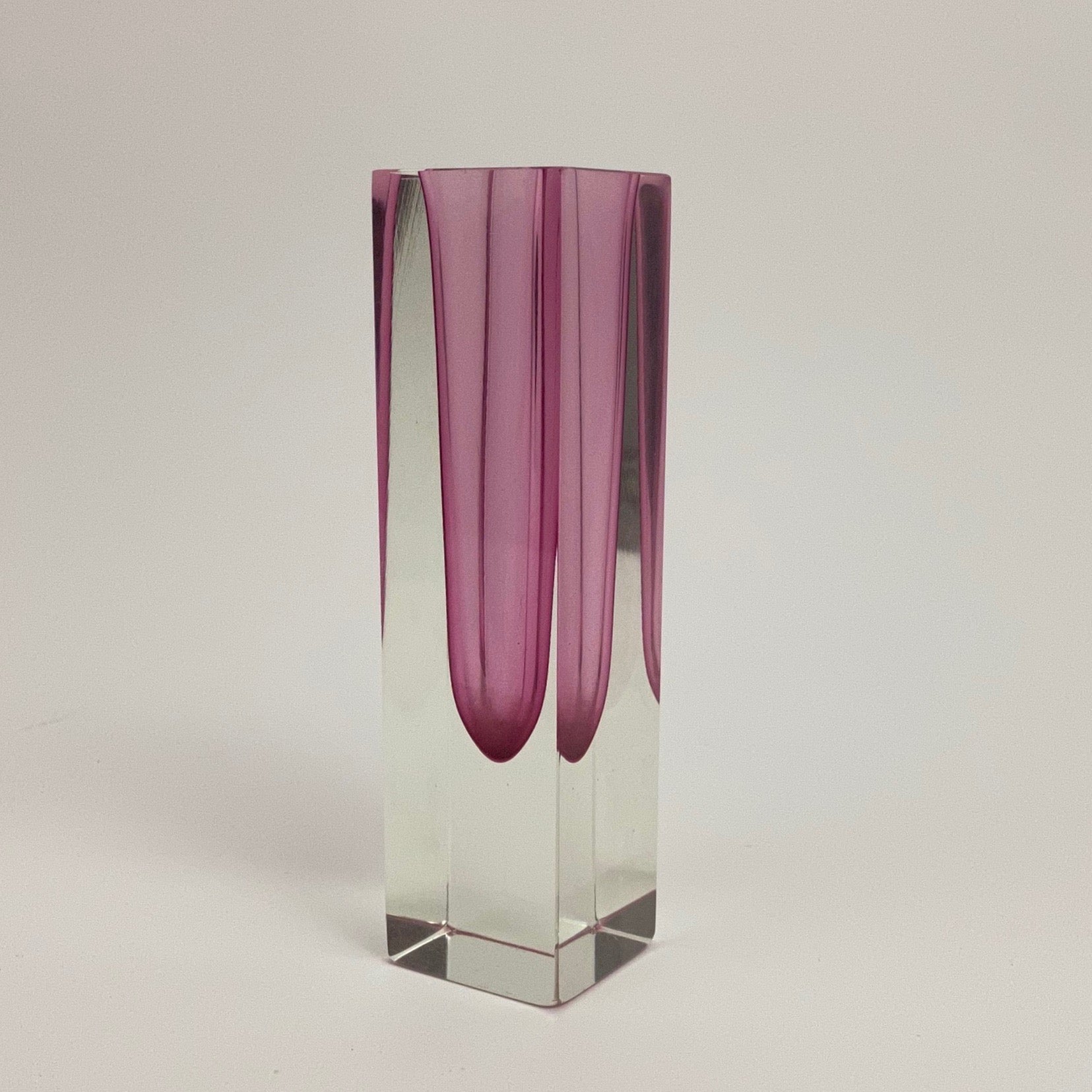 Medium Murano Seguso  vase with unusual pink cased body.
