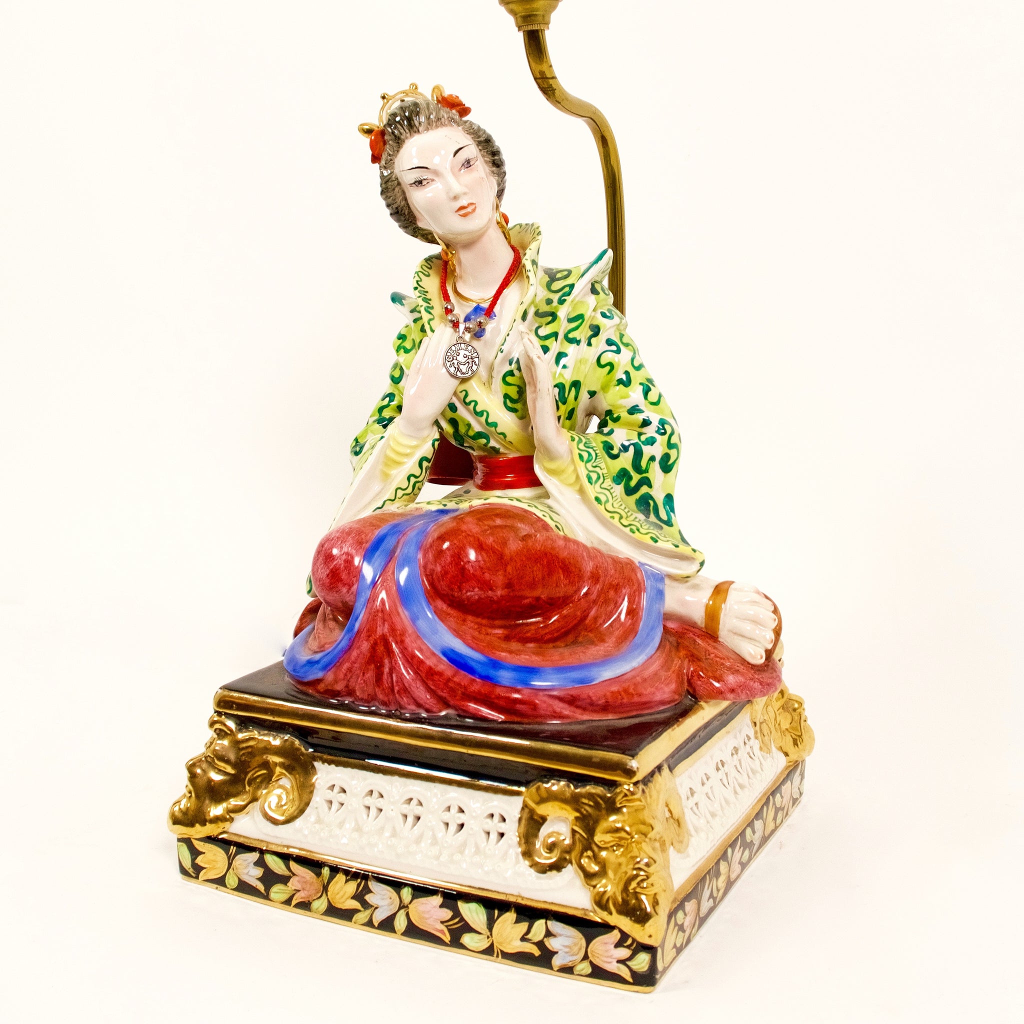 Signed whimsical Italian lamp with ceramic oriental figure circa 1950 .