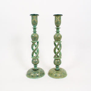 Pair of hand decorated Kashmiri candle sticks