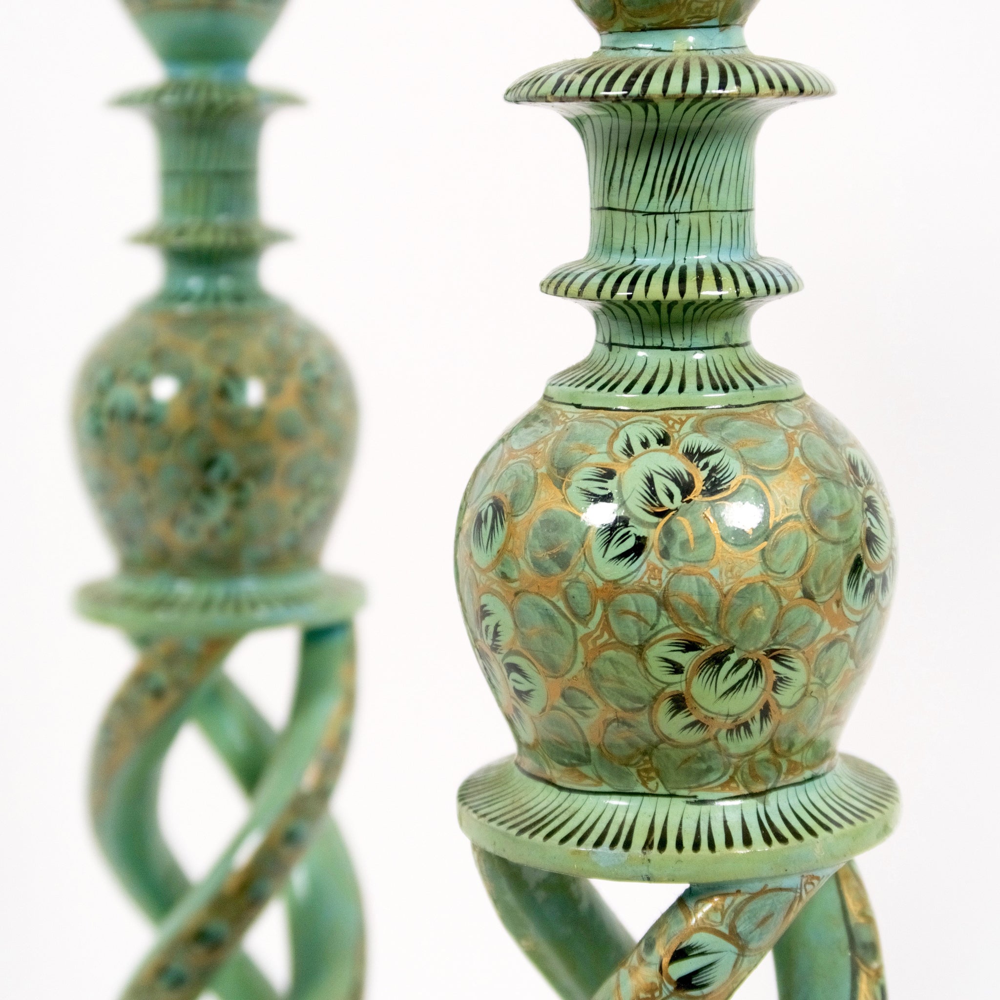 Pair of hand decorated Kashmiri candle sticks
