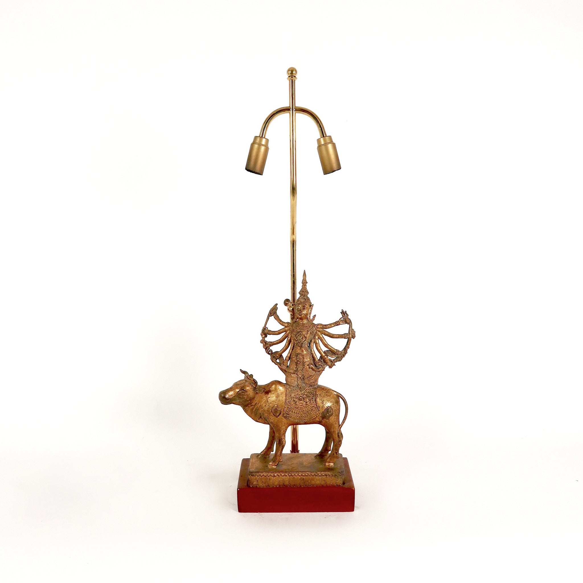 A decorative 1970's french lamp featuring a bronze asian deity  .