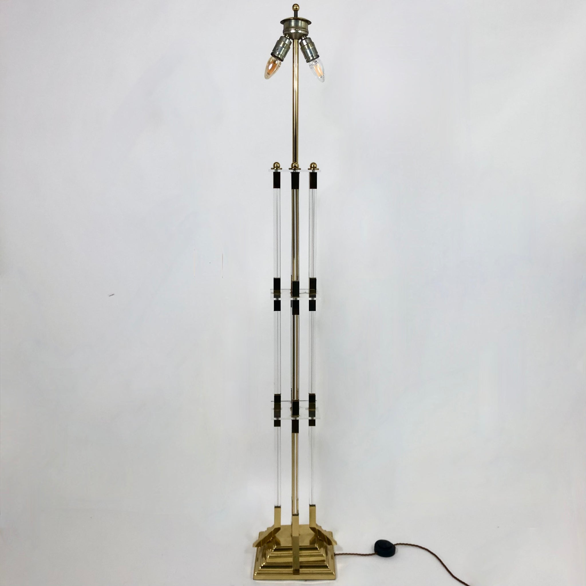 Hollywood Rengecy lucite and gilt metal  1970's floor lamp.
