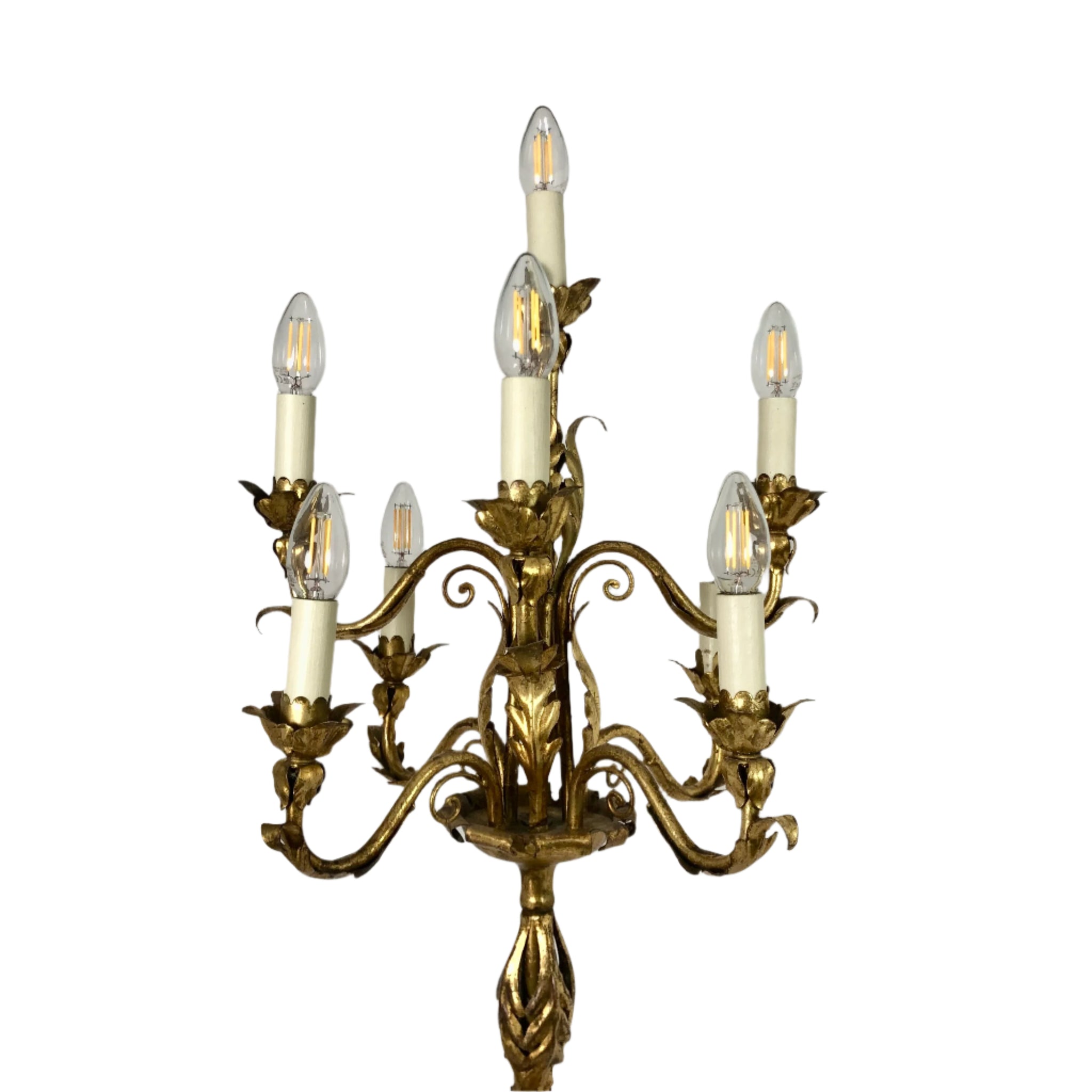 Impressive 1940's Italian gilt metal floor lamp.