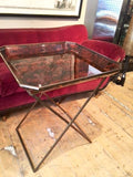 Faux tortoiseshell butlers tray on brass stand in the manner of Gabriella crespi .Italian circa 1970.