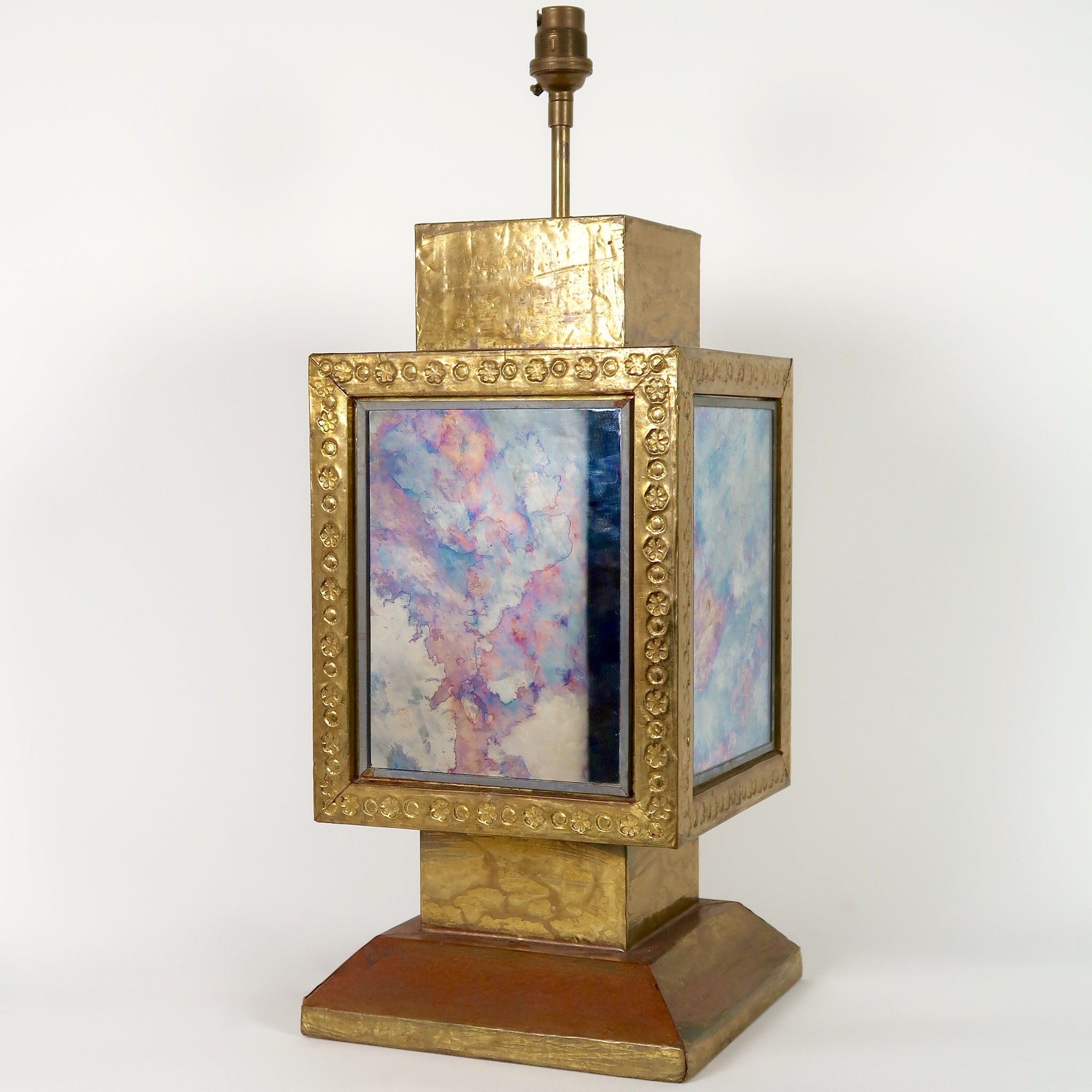 Vintage patinated brass table lamp in the style of Dubarry
