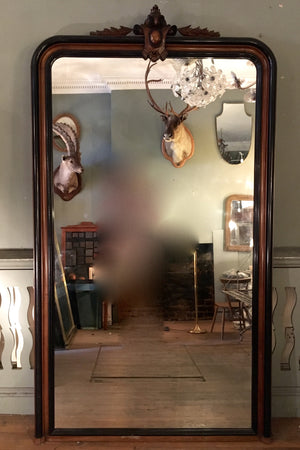X Huge french 19th century mirror with original mirror and part ebonised frame.