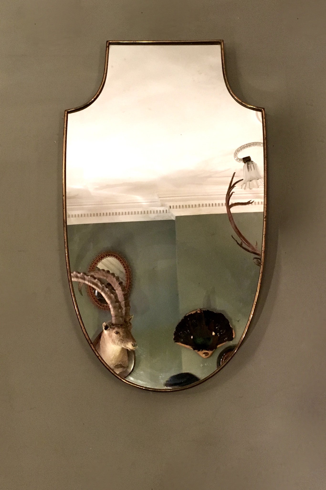 X Italian brass framed mid century mirror.