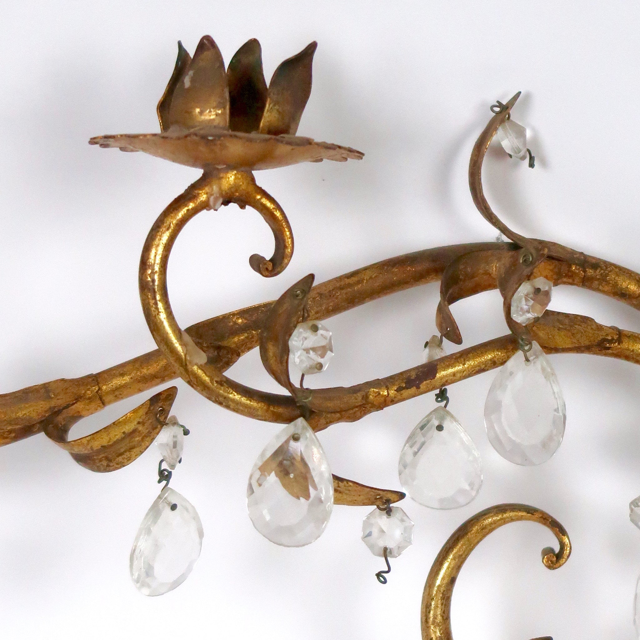 Unusual gilt metal Italian wall light with glass drops circa 1950 .
