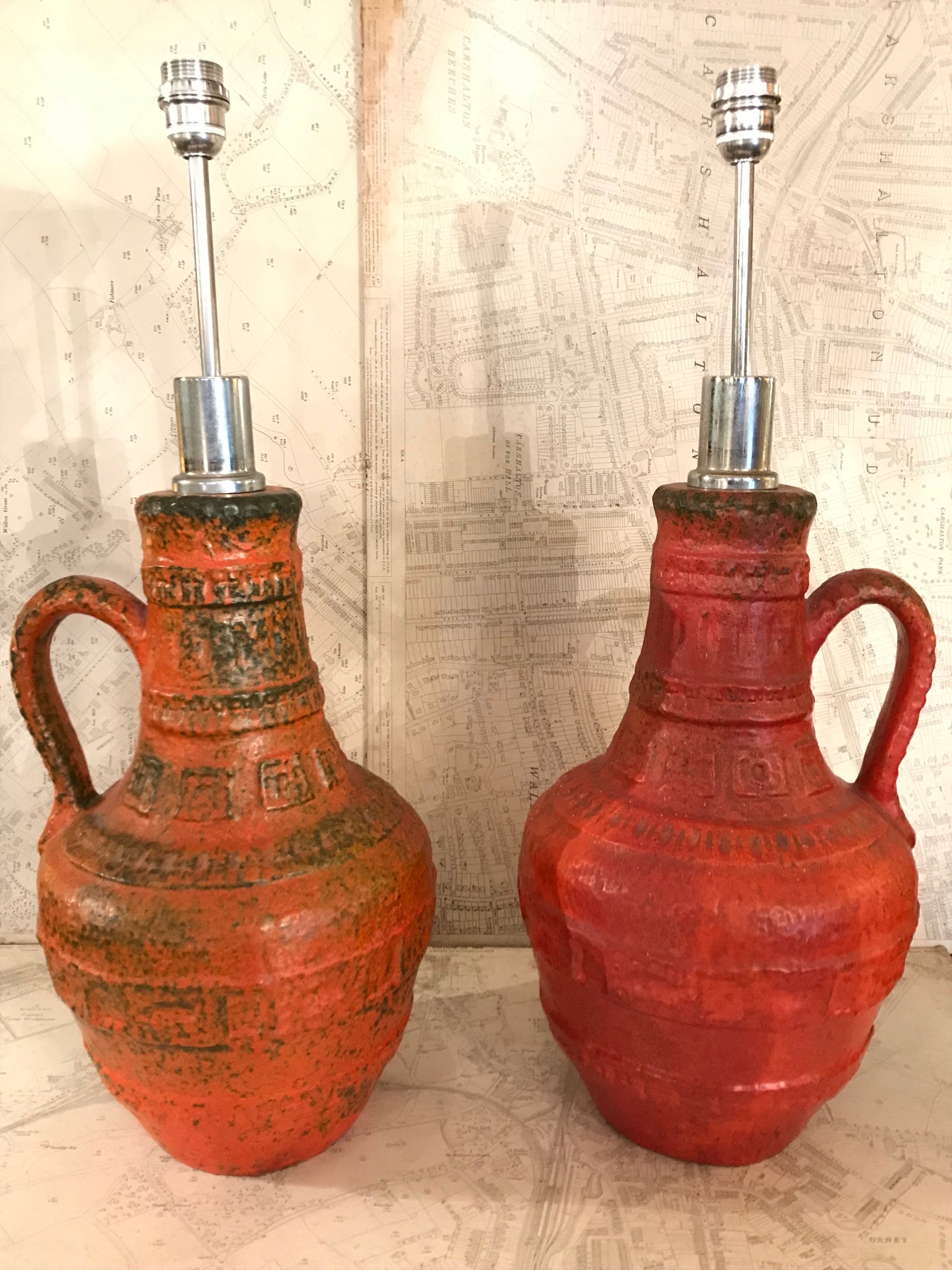 Impressive pair of German ceramic lamps circa 1960.