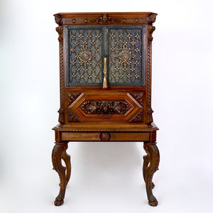 Stunning Italian 1950's Bar cabinet with illuminated stained glass interior.