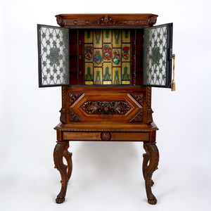 Stunning Italian 1950's Bar cabinet with illuminated stained glass interior.