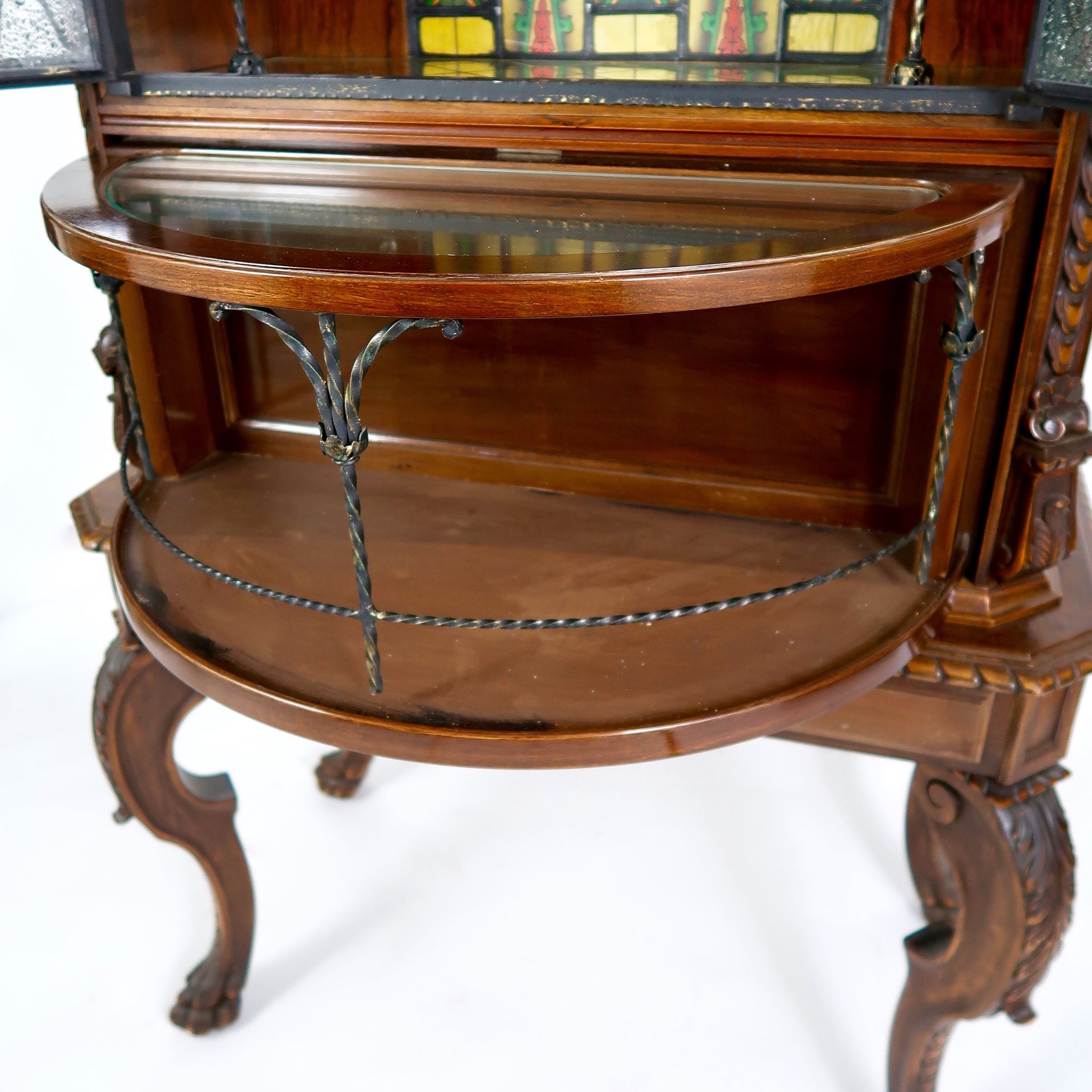 Stunning Italian 1950's Bar cabinet with illuminated stained glass interior.