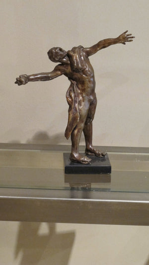 A pair of bronze studies of  male performers by J.W. Mills PPRBS ARCA FRSA dated 76