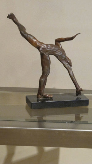 A pair of bronze studies of  male performers by J.W. Mills PPRBS ARCA FRSA dated 76