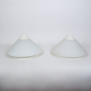 Pair of large Italian cone ceiling lights suitable for ceiling or wall.