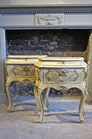 X Pair of Venitian hand painted bedside tables