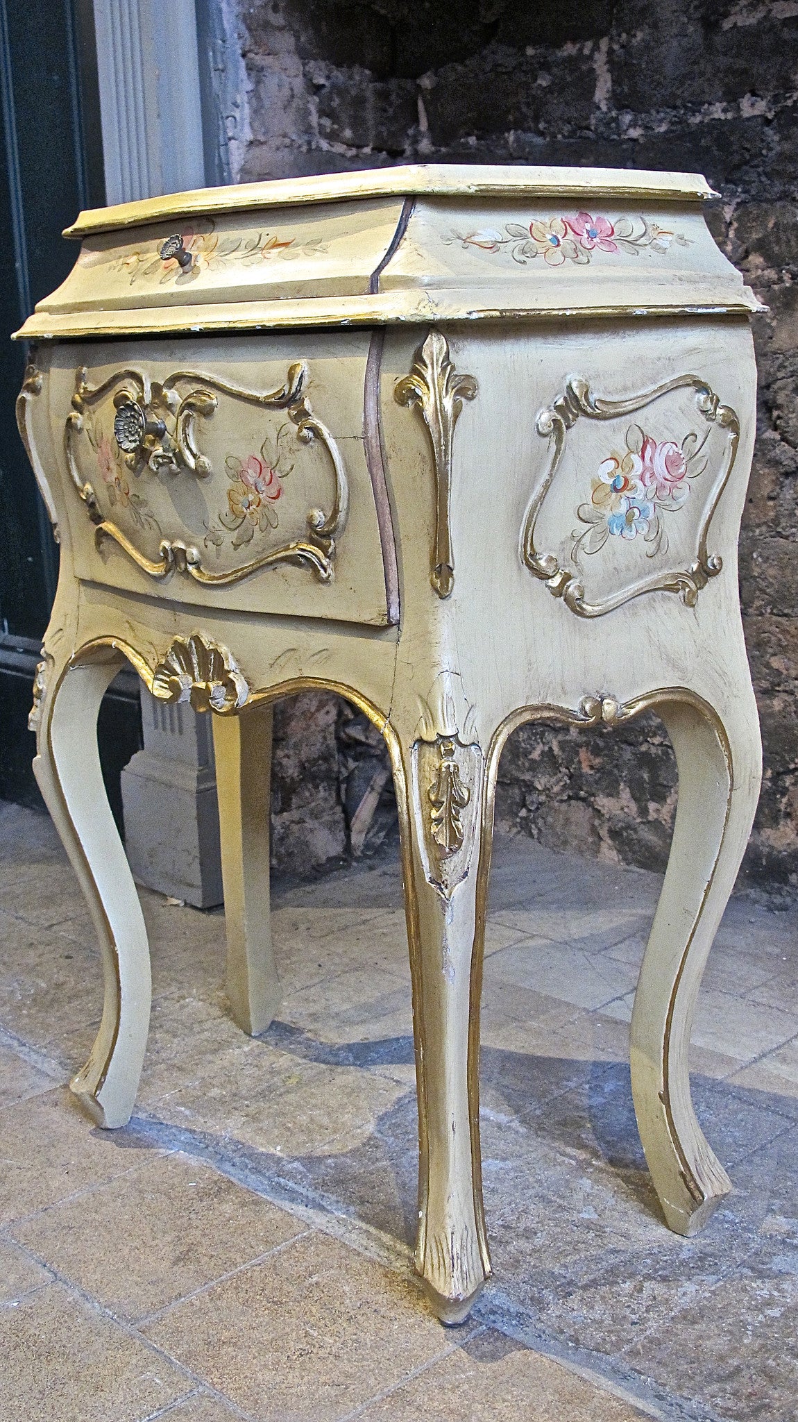 X Pair of Venitian hand painted bedside tables