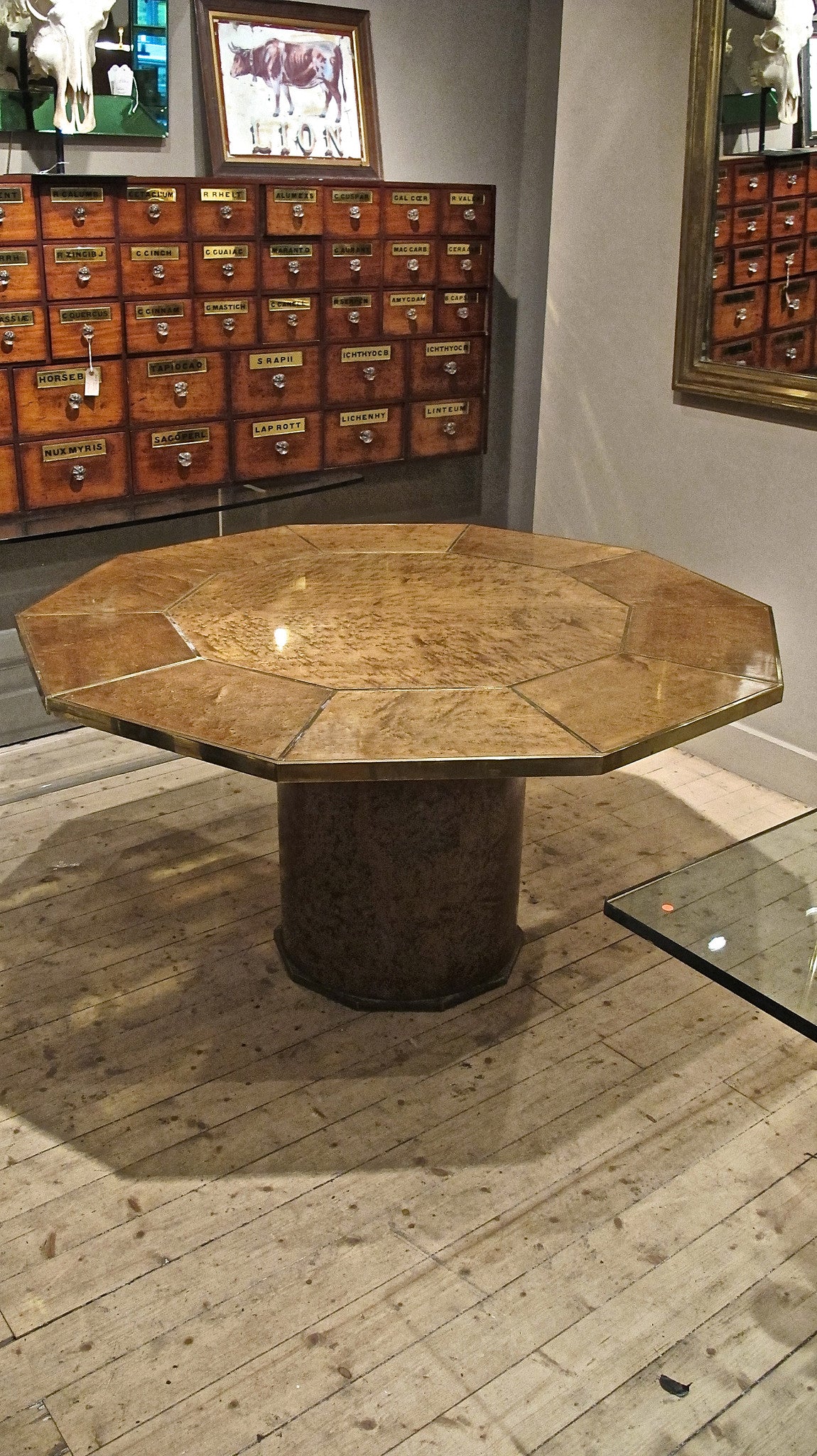 X A 1970s maple and bronze framed dinning table in the style of Willy Rizzo.