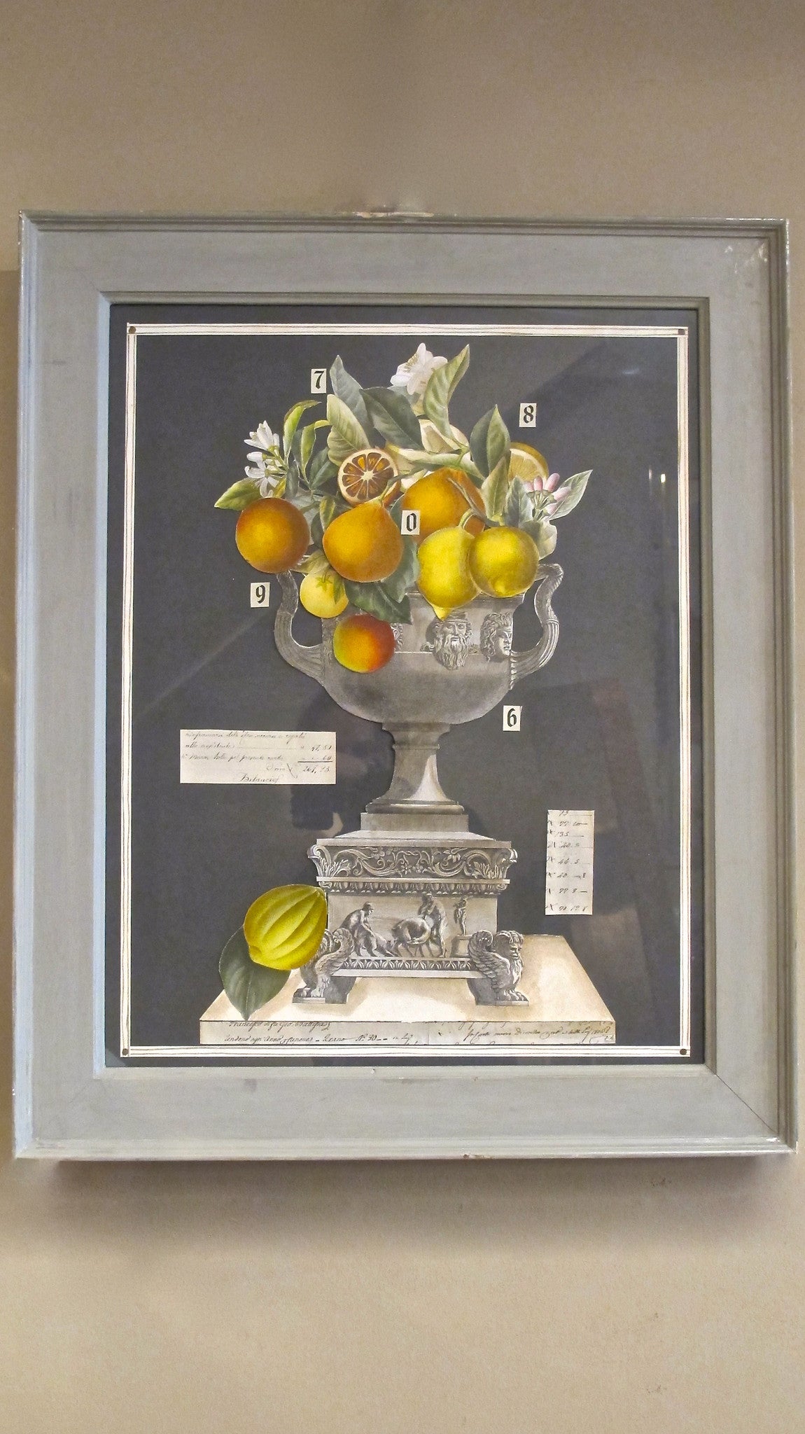 X Pair of classical Italian Collage`s  in original hand finished grey frames.