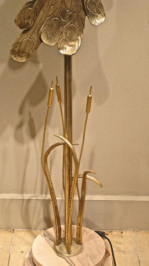 X An Italian bronze floor lamp in the form of a peacock over bullrushes.