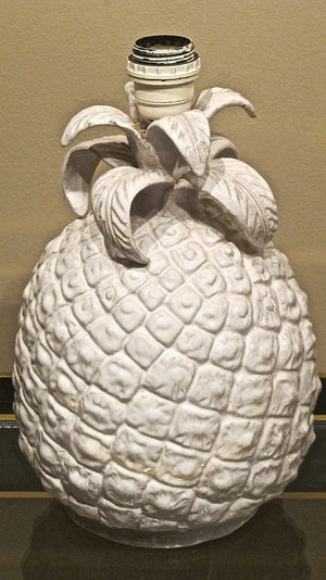 X A hand made white ceramic pineapple lamp marked "italy"  circa 1950 .
