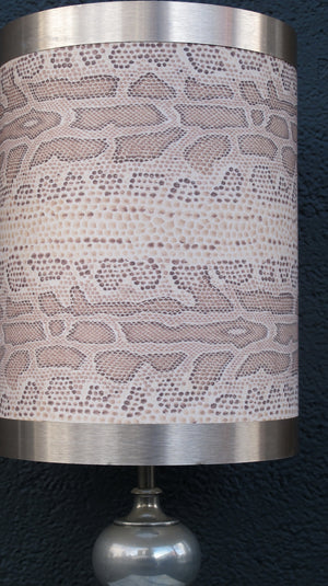 Fabulous 1970s Italian pewter table lamp with original faux snakeskin shade.