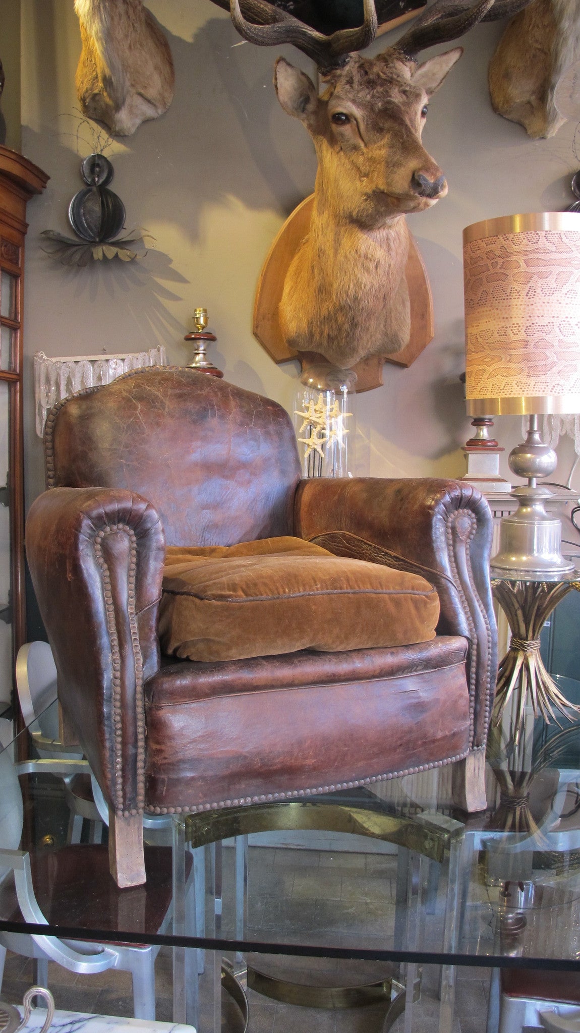 X French leather club chair circa 1920