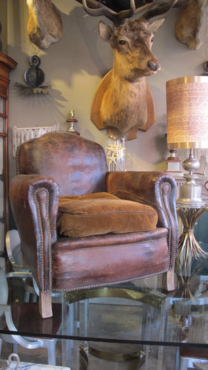 X French leather club chair circa 1920