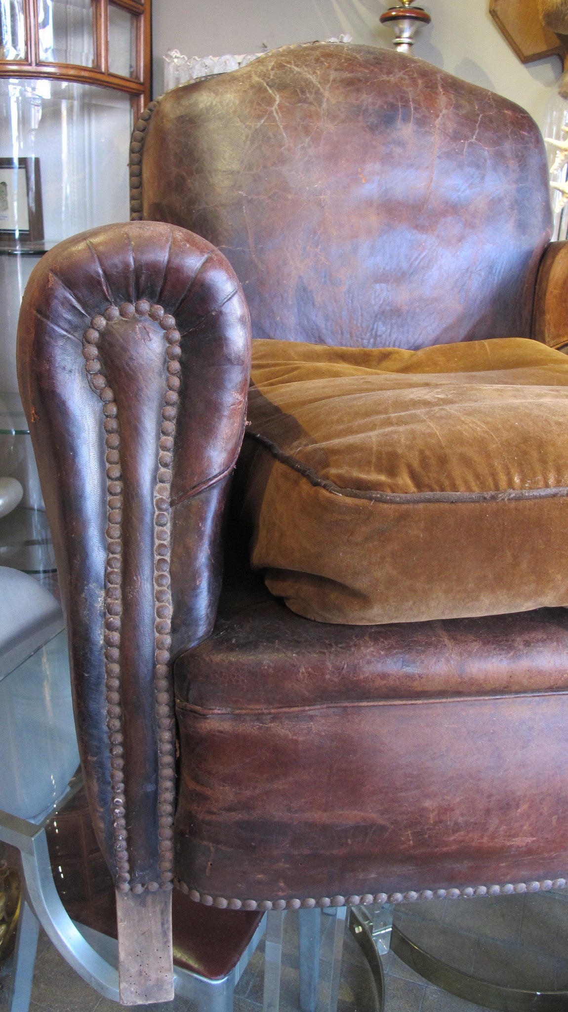 X French leather club chair circa 1920