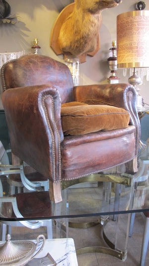 X French leather club chair circa 1920