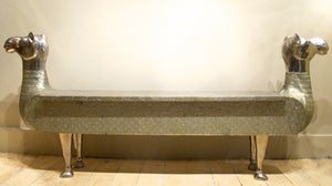 X A fabulous silvered hall bench modelled as a camel with lift up lid and internal storage.Last quarter 20th c.