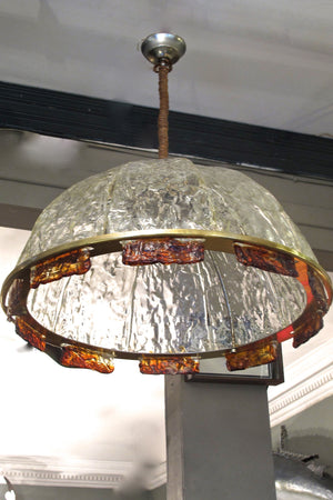 Large 1970s Murano clear and amber glass chandelier