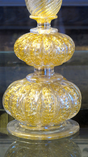 X Barovier Murano glass table lamp with gold leaf inclusions.