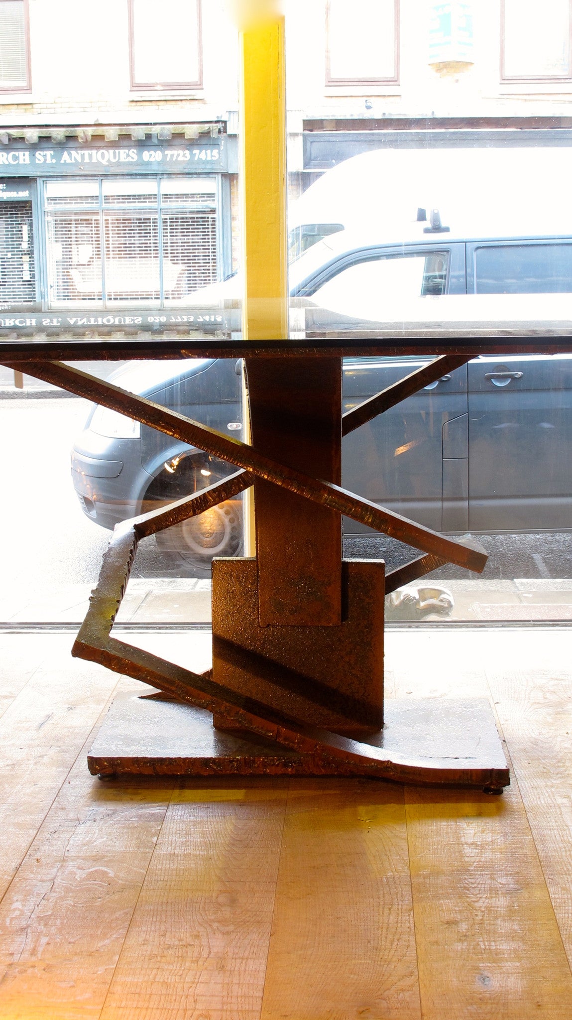 X Spectacular Brutalist steel table .